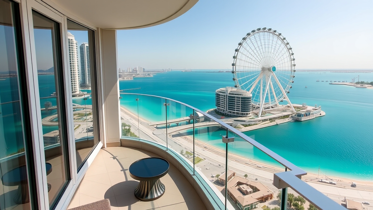 Balcony view of the Arabian Gulf and Ain Dubai from JBR