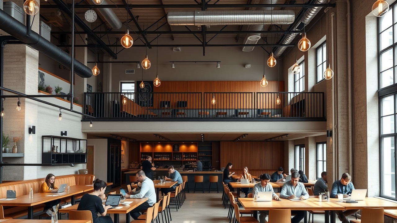 Modern industrial cafe interior for business meetings in Dubai
