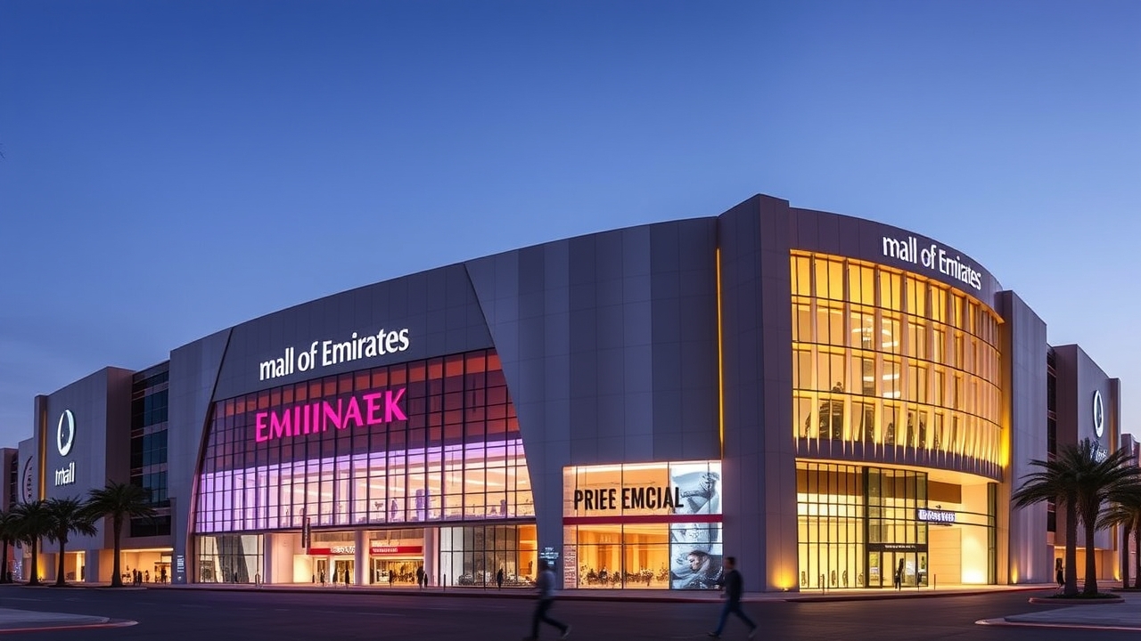 Mall of the Emirates exterior at sunset