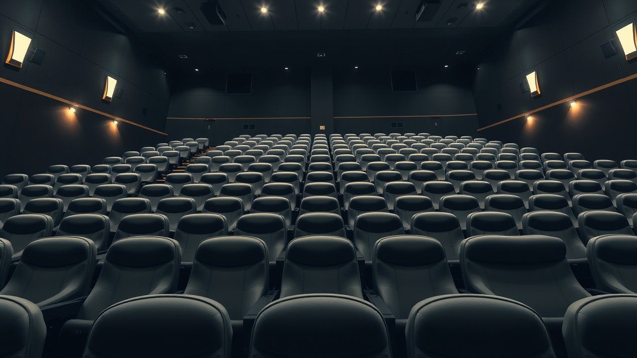 Stadium seating arrangement in a professional cinema