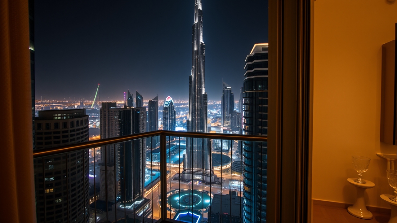 Burj Khalifa view from a private balcony in Downtown Dubai
