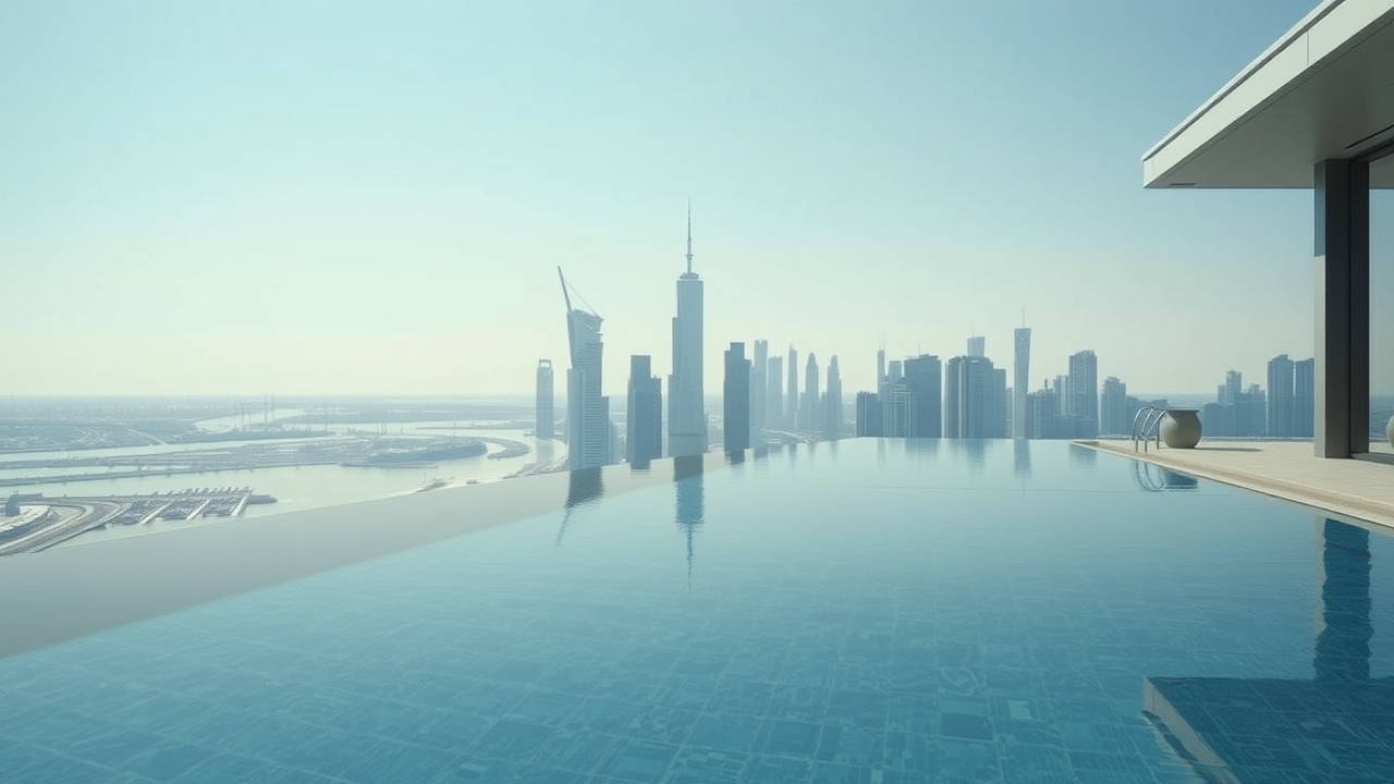 Rooftop infinity pool overlooking the Business Bay skyline