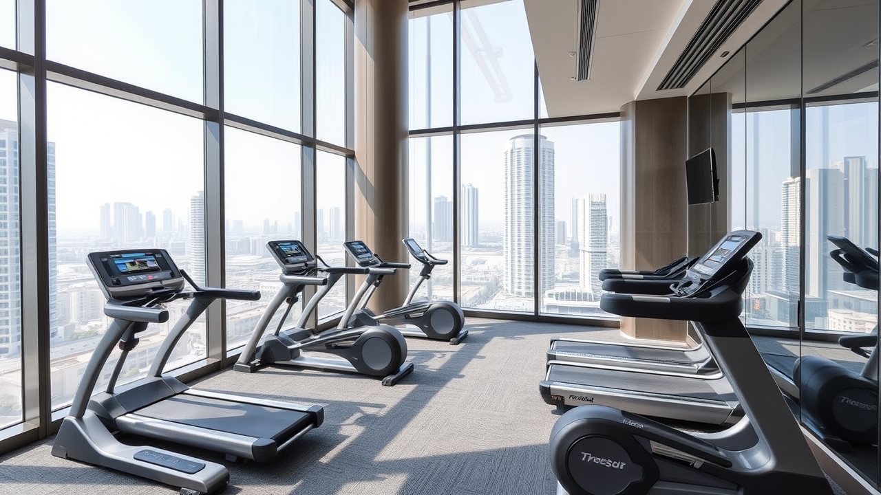 Modern gym facilities in Business Bay residential tower
