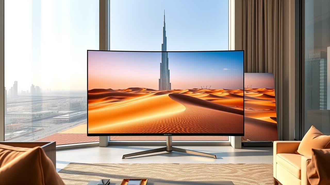 8K monitor setup in a luxury Dubai apartment