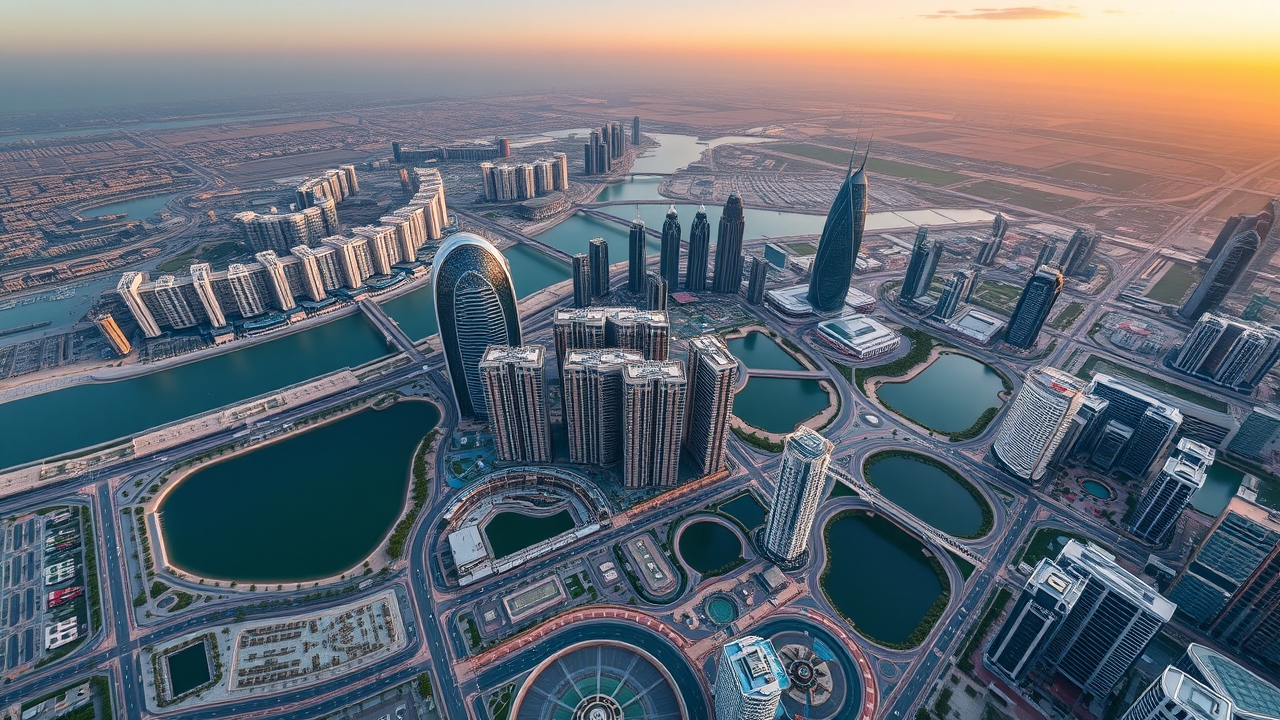 JLT Dubai skyline during sunset