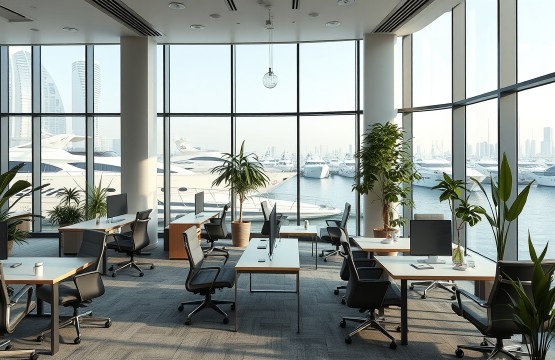 Luxury coworking space in Dubai Marina overlooking the water