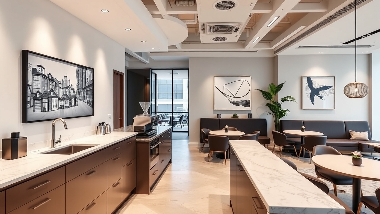Modern communal lounge area in a Dubai Marina coworking hub