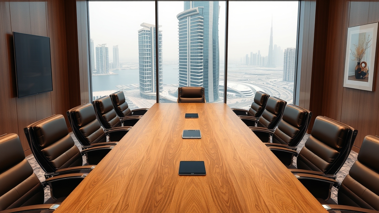 Upscale corporate meeting room with Marina views