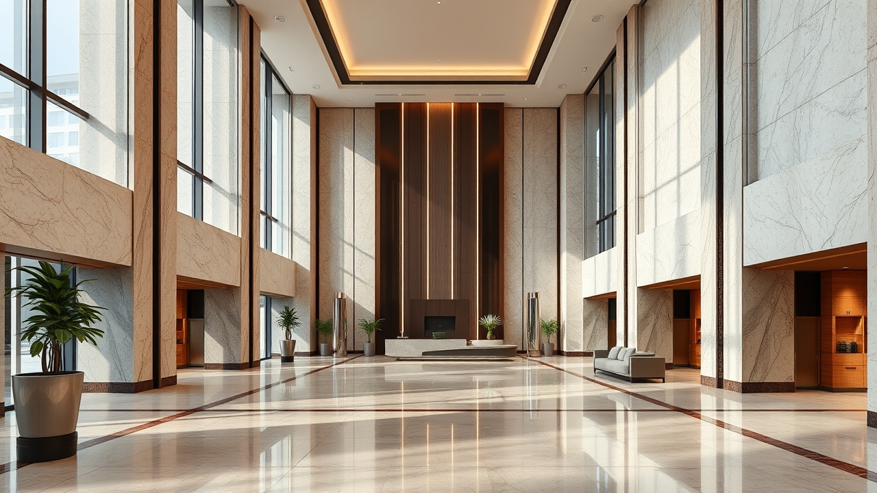 Luxury commercial building lobby in Dubai Marina