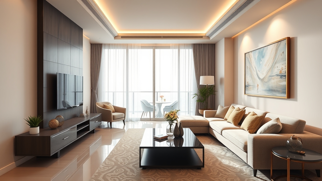 Premium serviced apartment living room Abu Dhabi