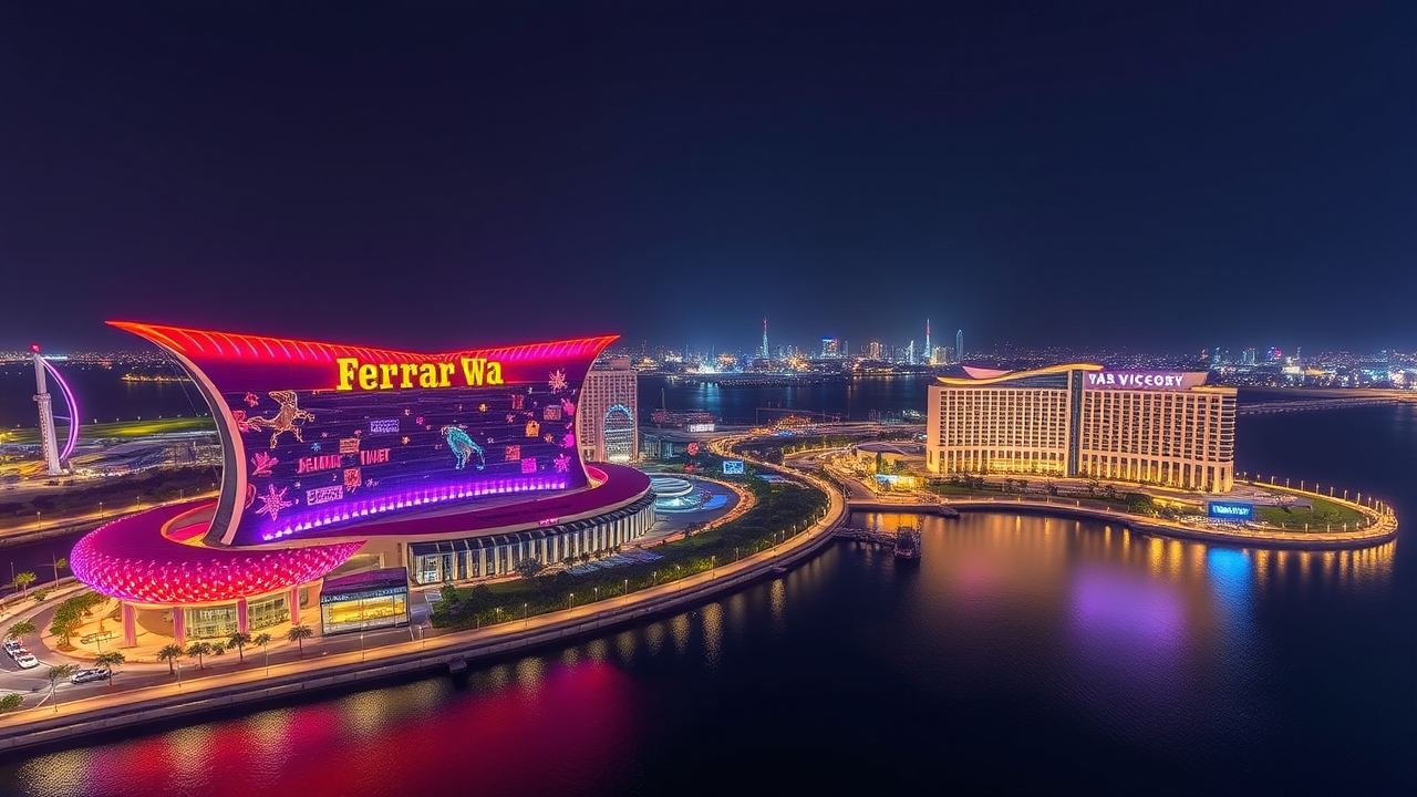 Yas Island Abu Dhabi leisure district at night