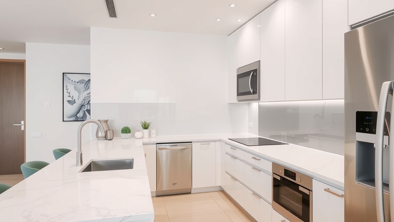 Contemporary kitchen design in Khalifa City residential unit