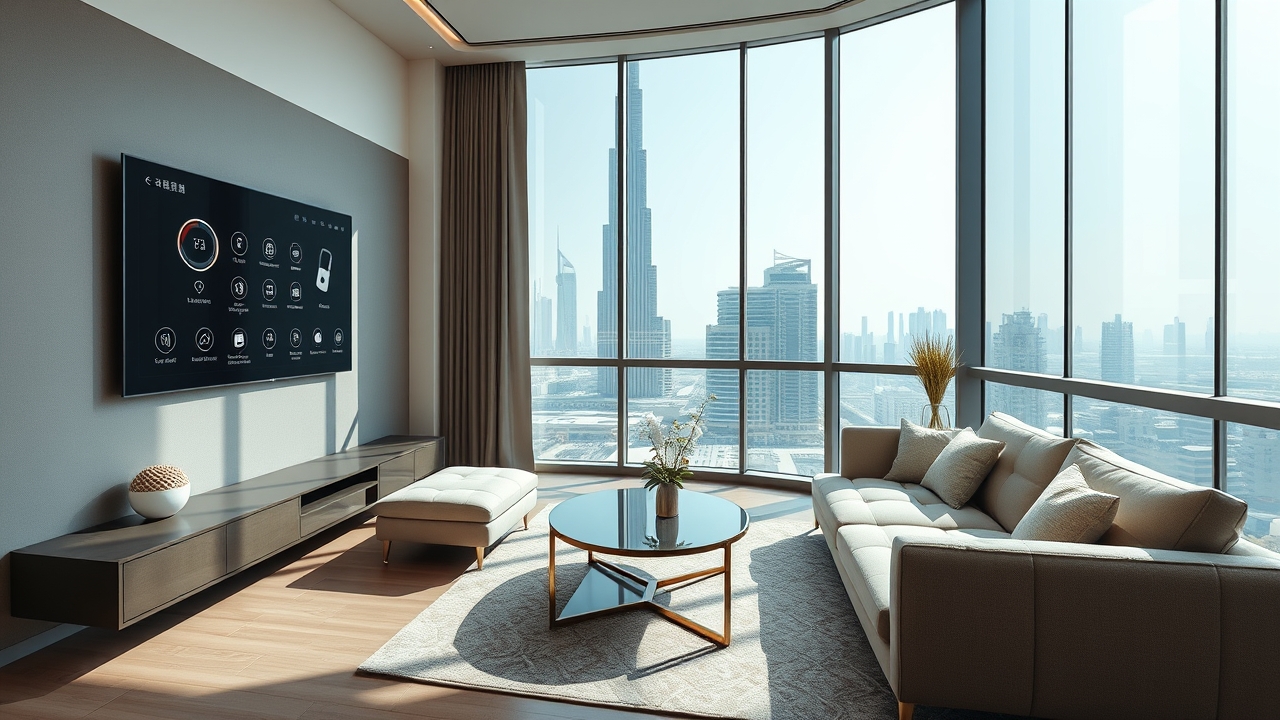 Luxury 1-bedroom apartment interior in Business Bay with Burj Khalifa view