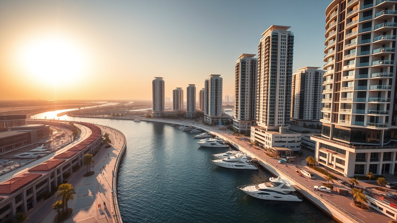 Aerial view of Marasi Drive and Dubai Canal Business Bay