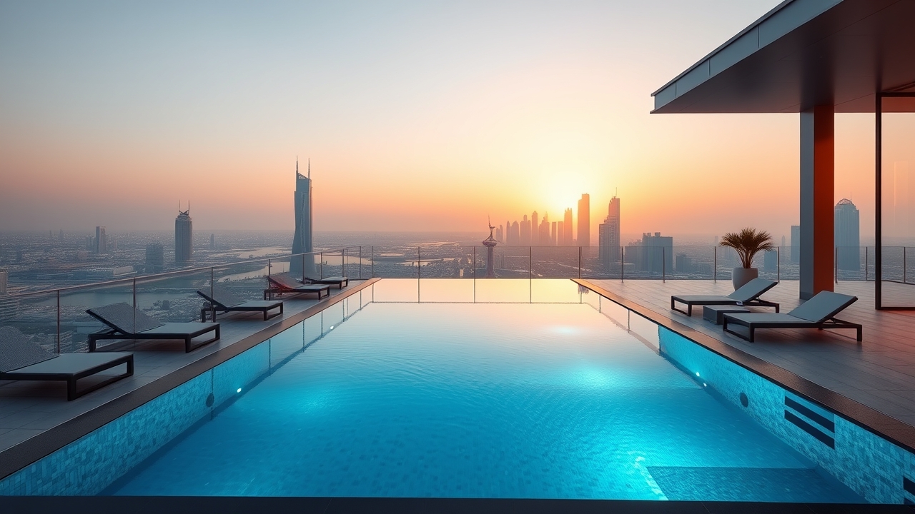 Rooftop infinity pool in Business Bay with city views