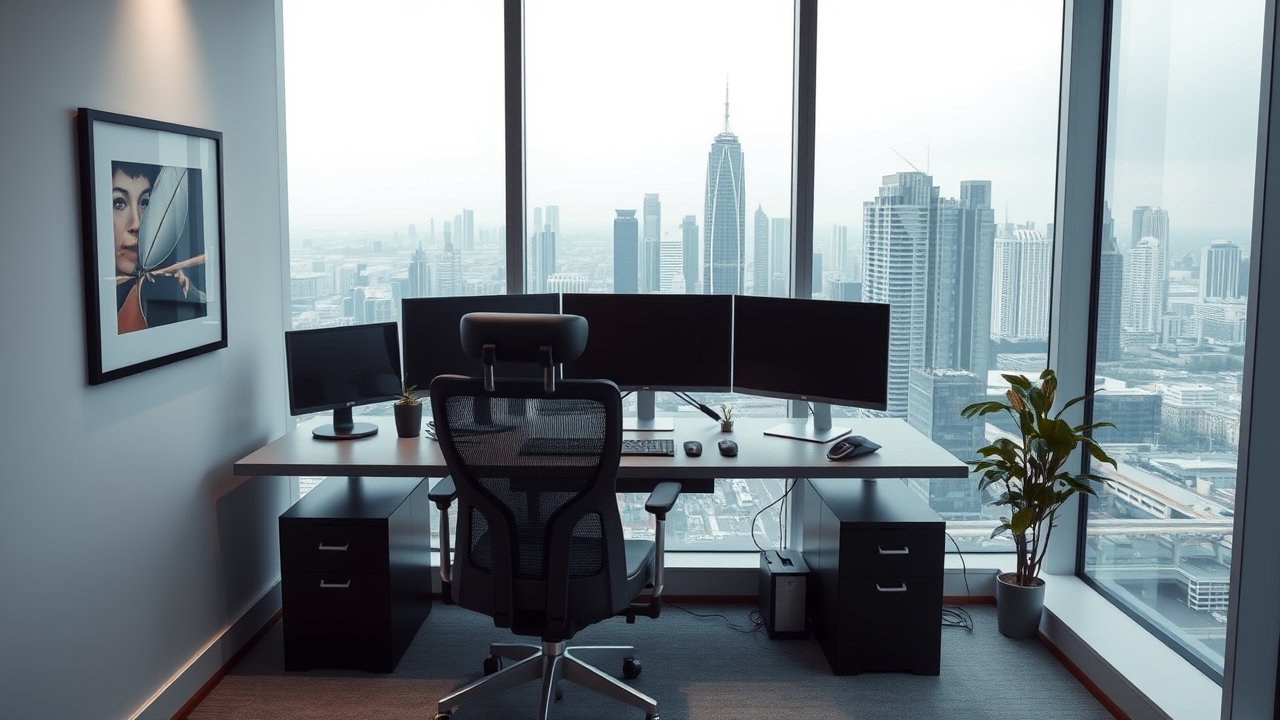 Professional home office setup in a Dubai serviced apartment
