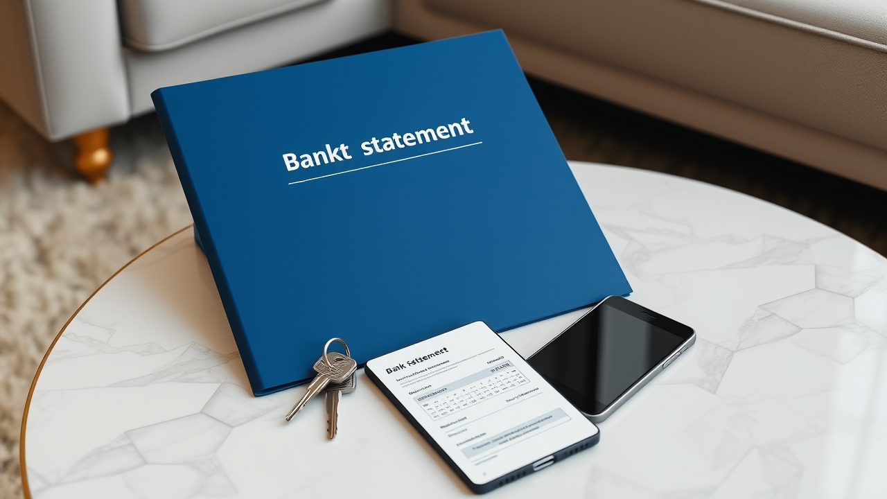 Banking documents and apartment keys for lease