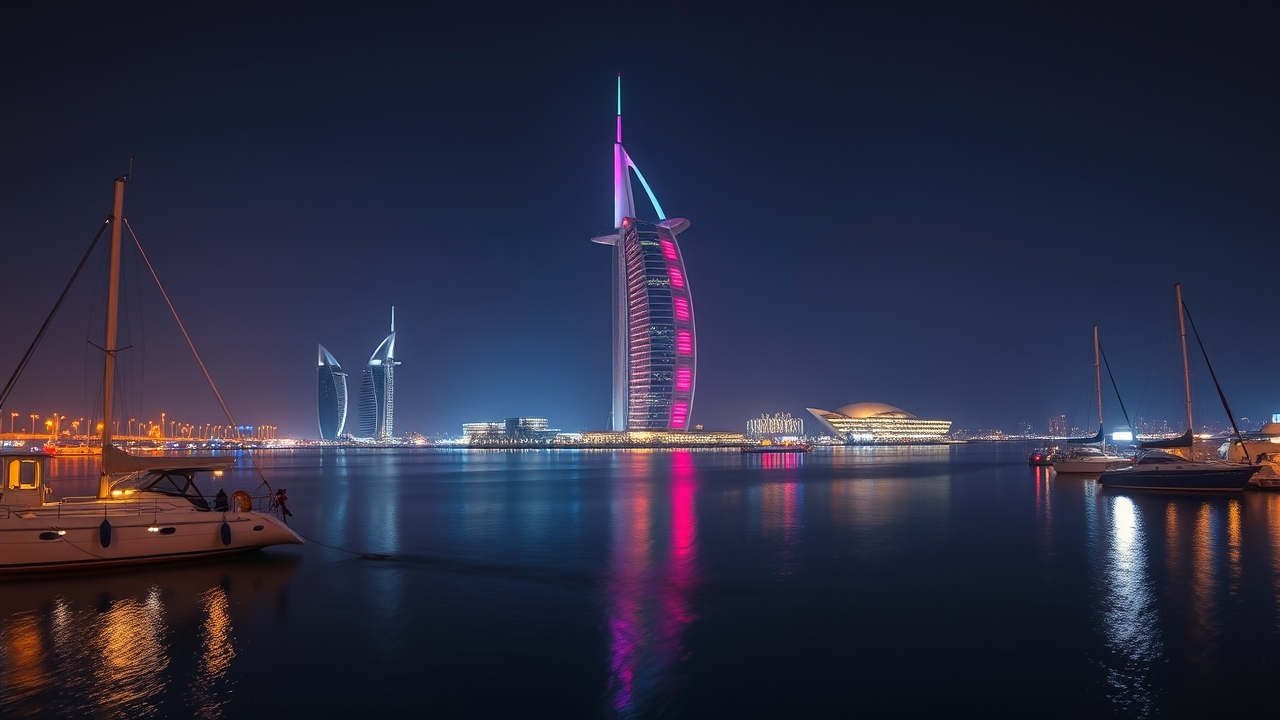 Dubai Harbour and Ain Dubai at night