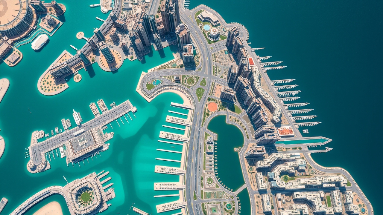Aerial view of JLT and Dubai Marina architecture