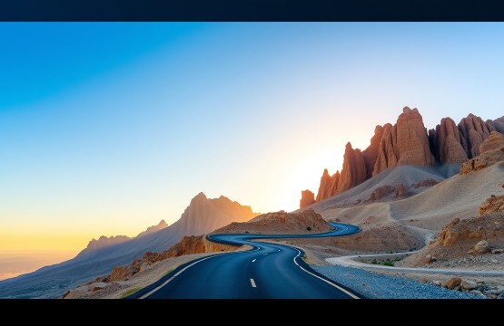 The winding road of Jebel Jais at sunrise