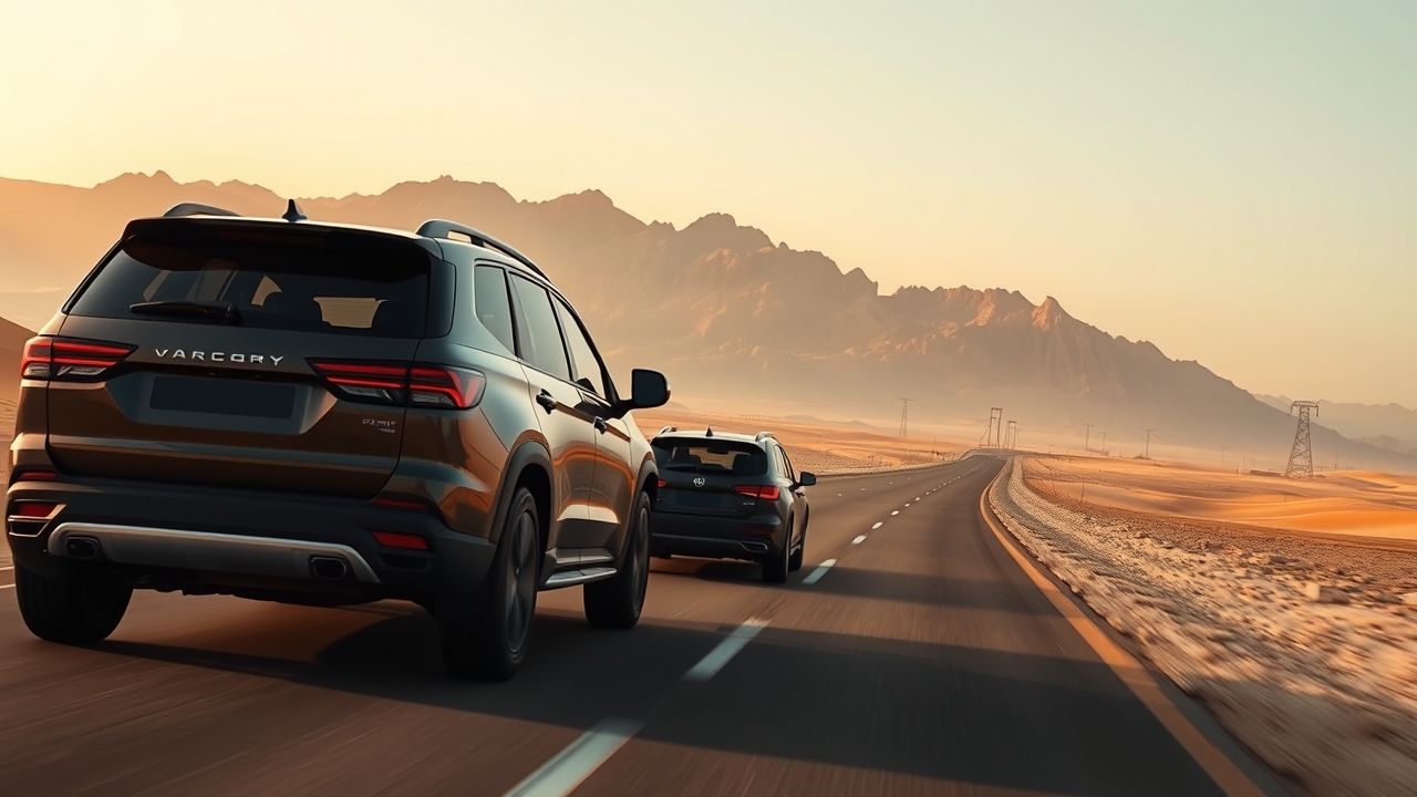 SUV driving towards the UAE mountains