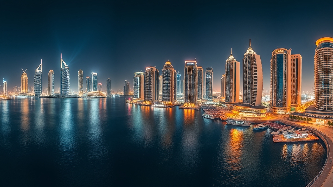 Dubai Marina skyline at night