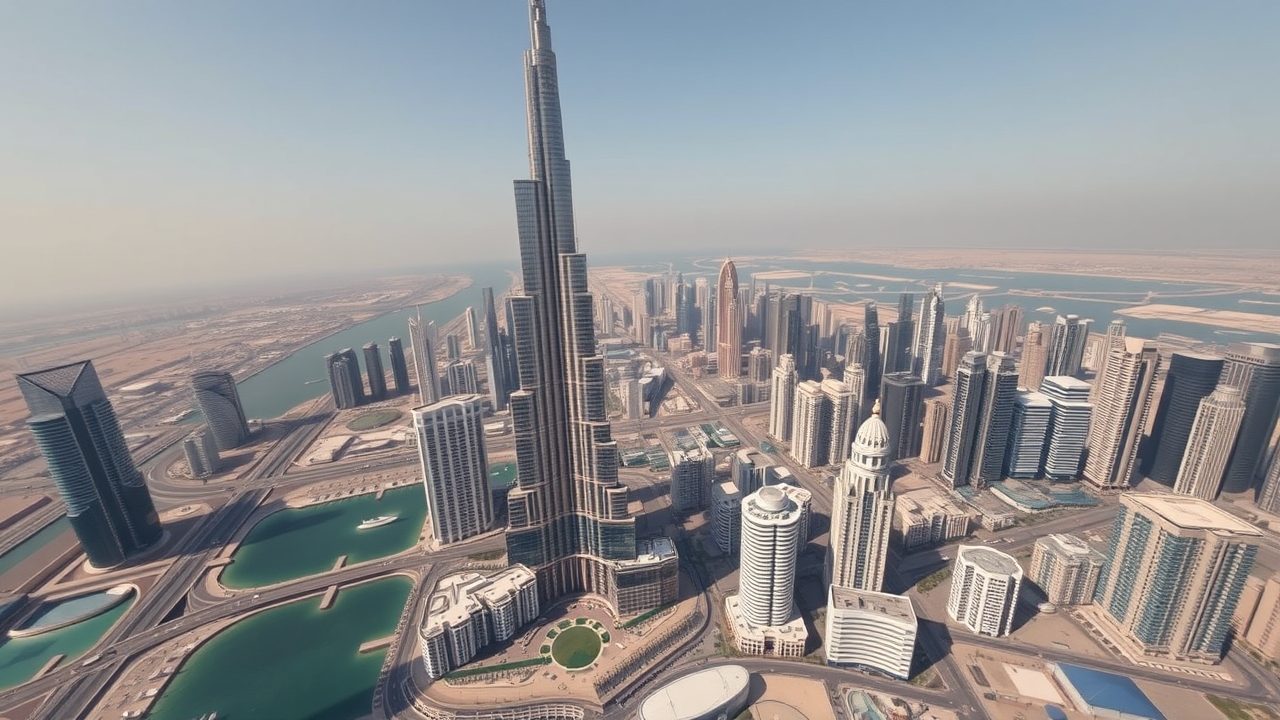 Downtown Dubai business district aerial view