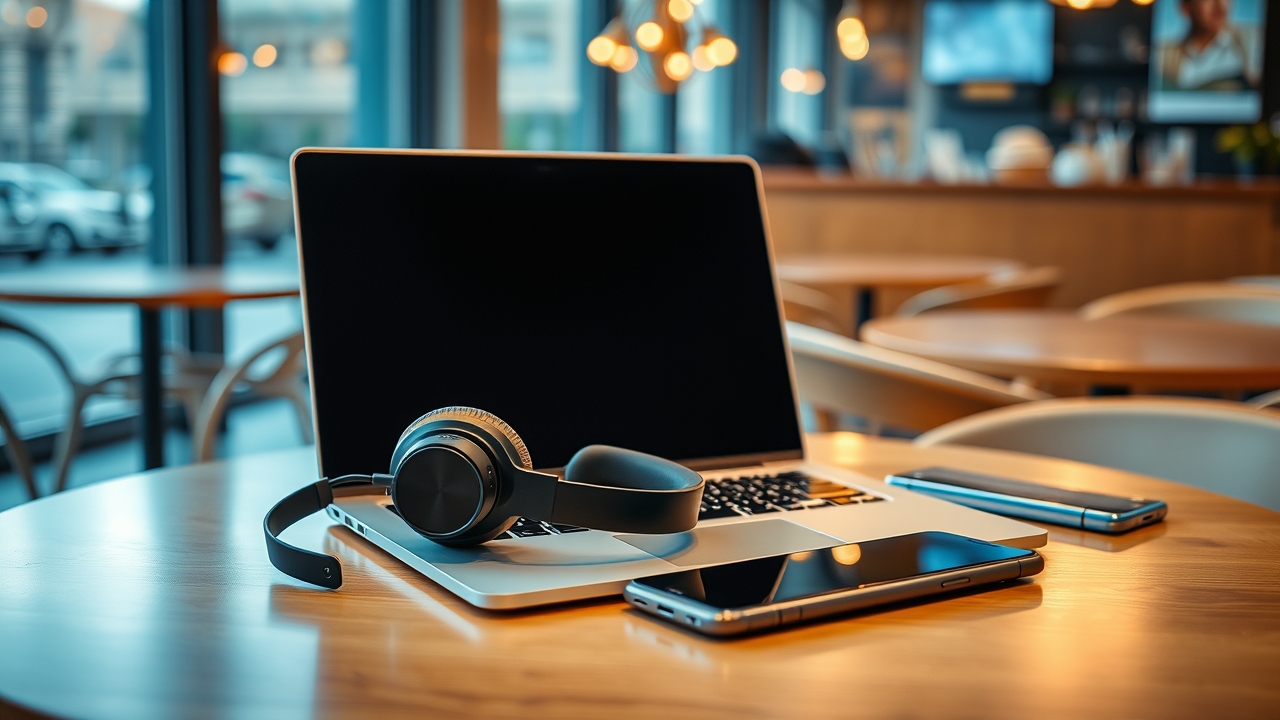 Digital nomad workspace setup in a Dubai cafe