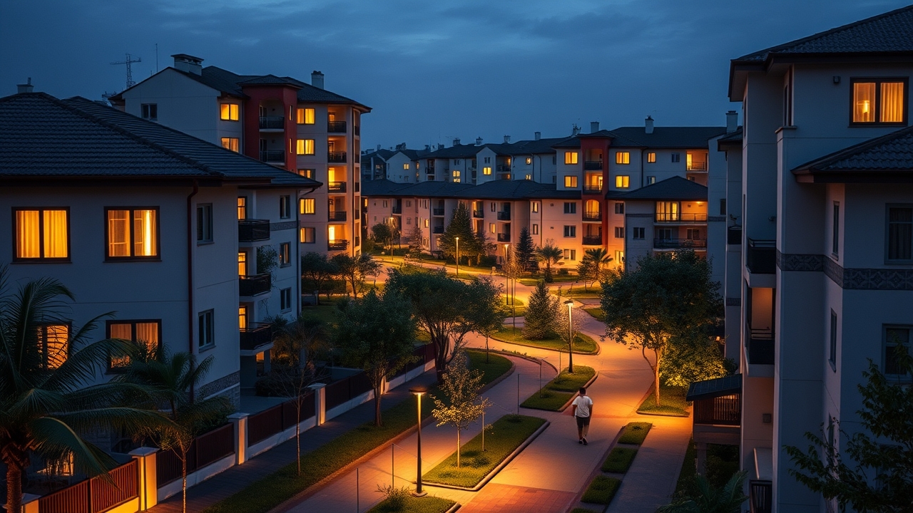 Evening view of the safe and quiet Liwan neighborhood