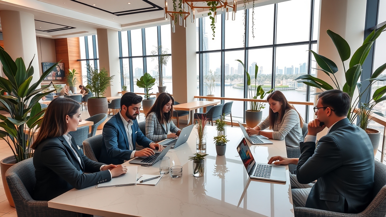 Tech professionals networking at a cafe in JLT Dubai