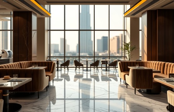 Luxury coffee shop interior Downtown Dubai for remote work