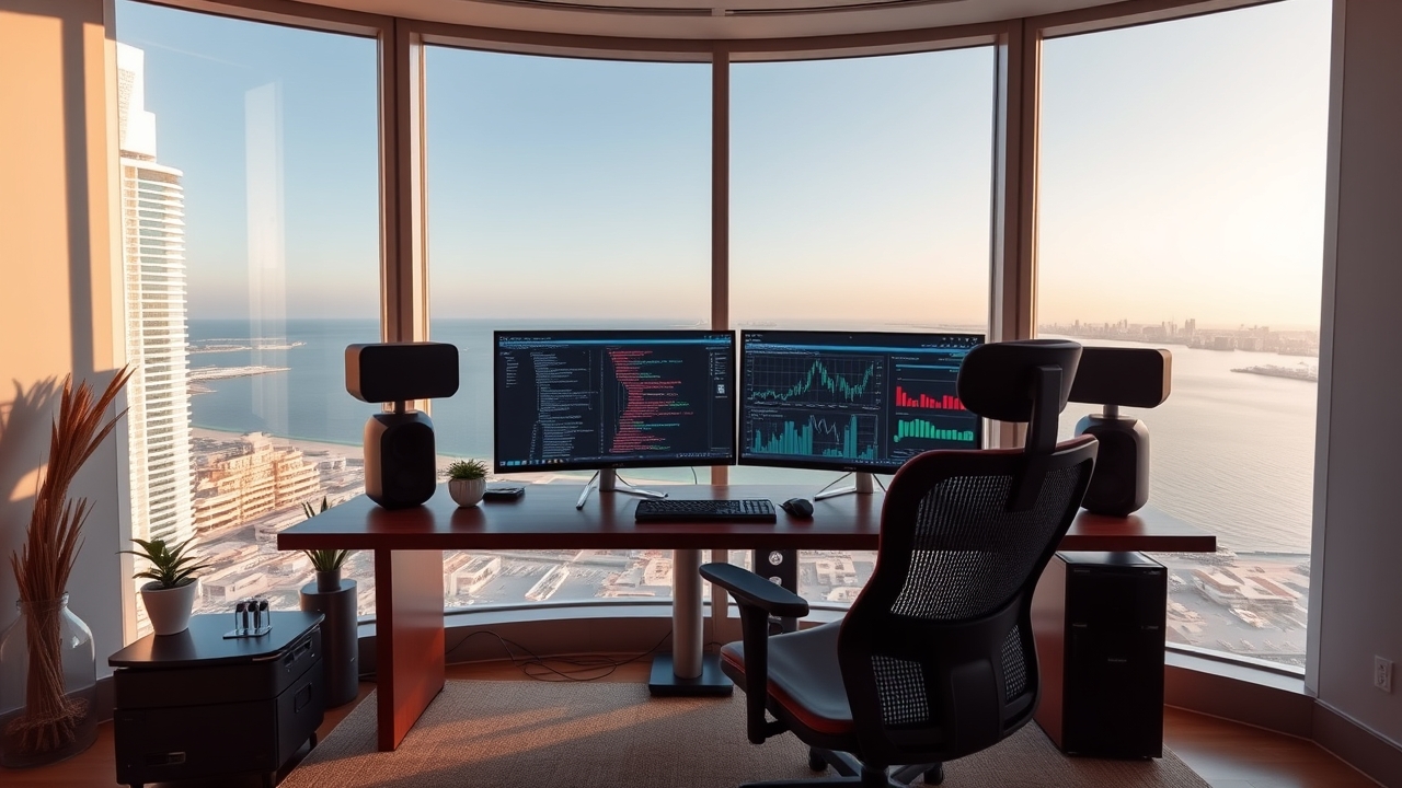 Luxury remote work office with Arabian Gulf view