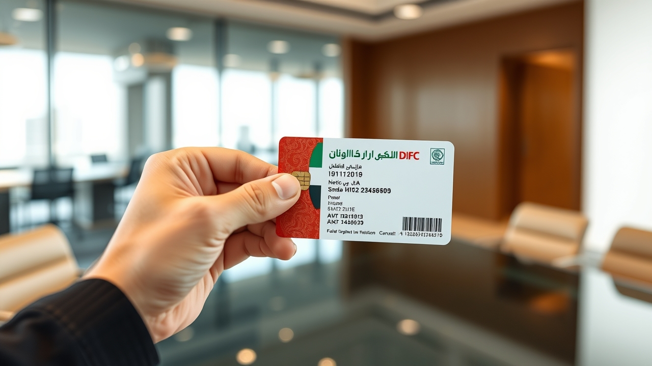 Emirates ID card held by a professional in a Dubai office