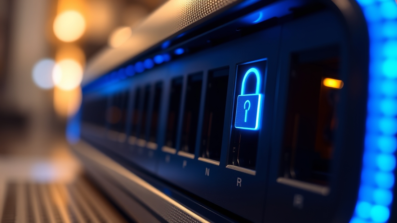 Encrypted network router with blue lights