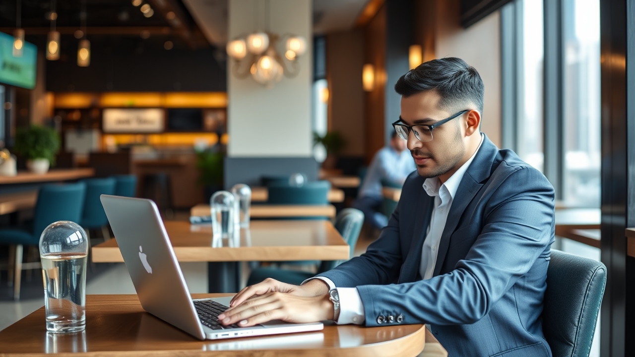Professional working in a DIFC cafe Dubai