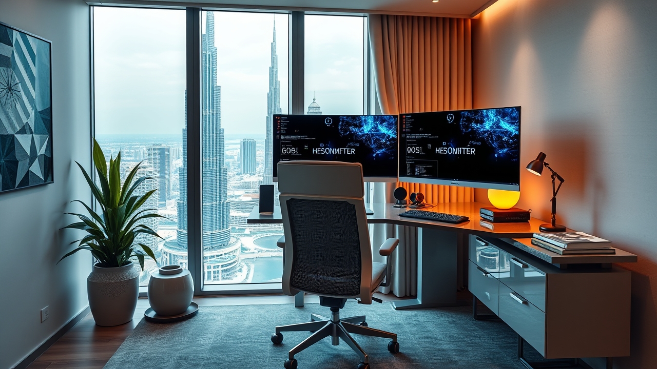 Modern digital nomad office setup Dubai
