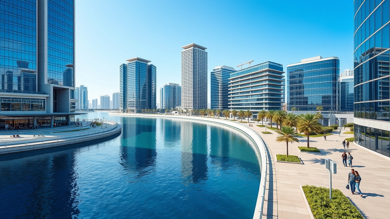 Business Bay canal and skyscrapers in 2026