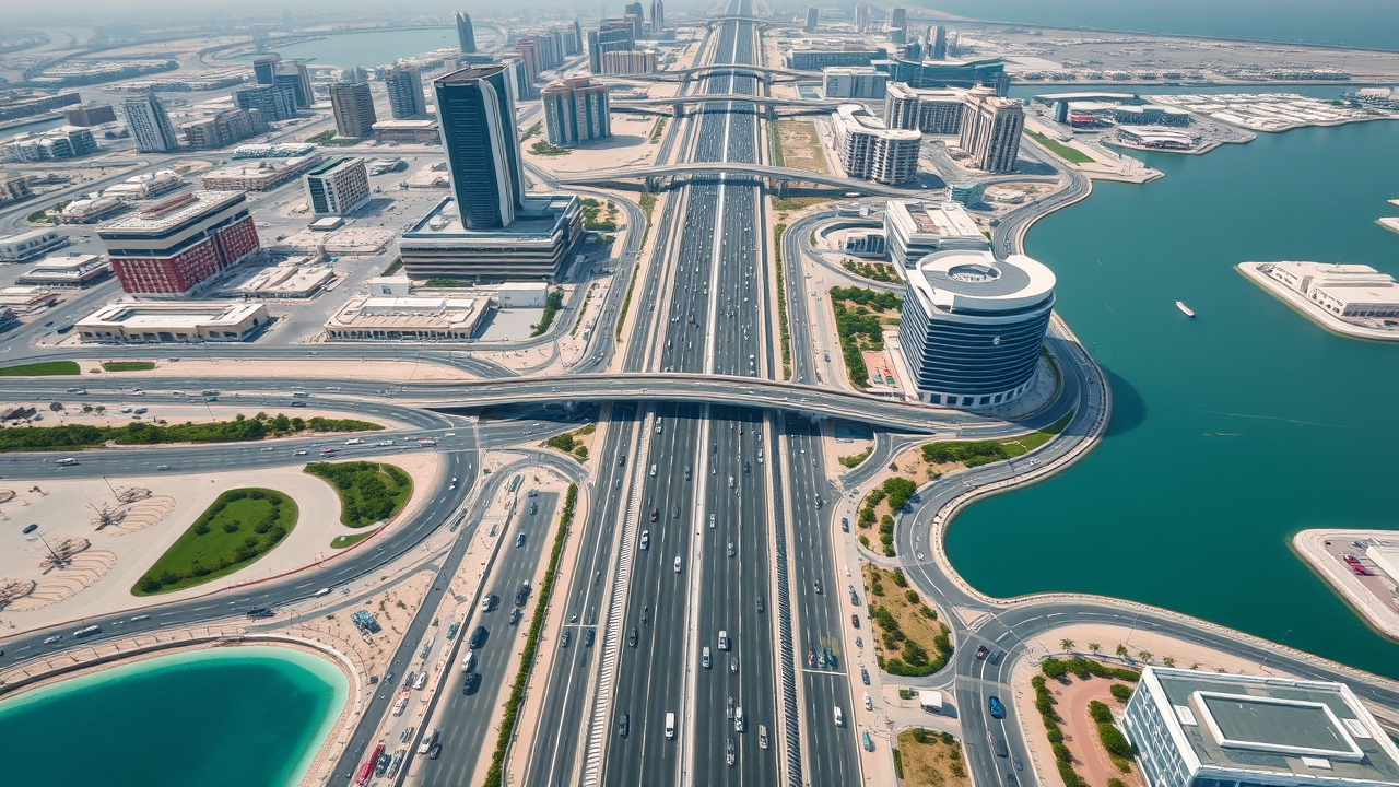 Aerial view of Dubai urban infrastructure