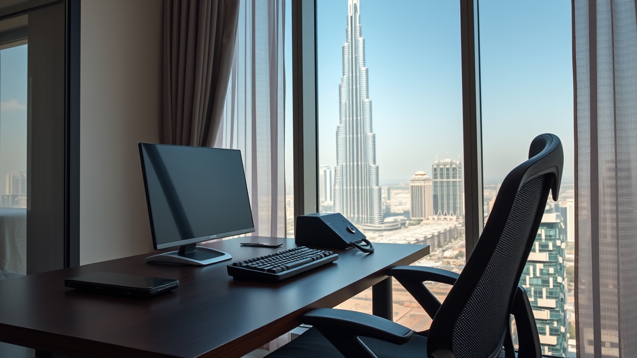 Ergonomic desk setup in a Downtown Dubai apartment