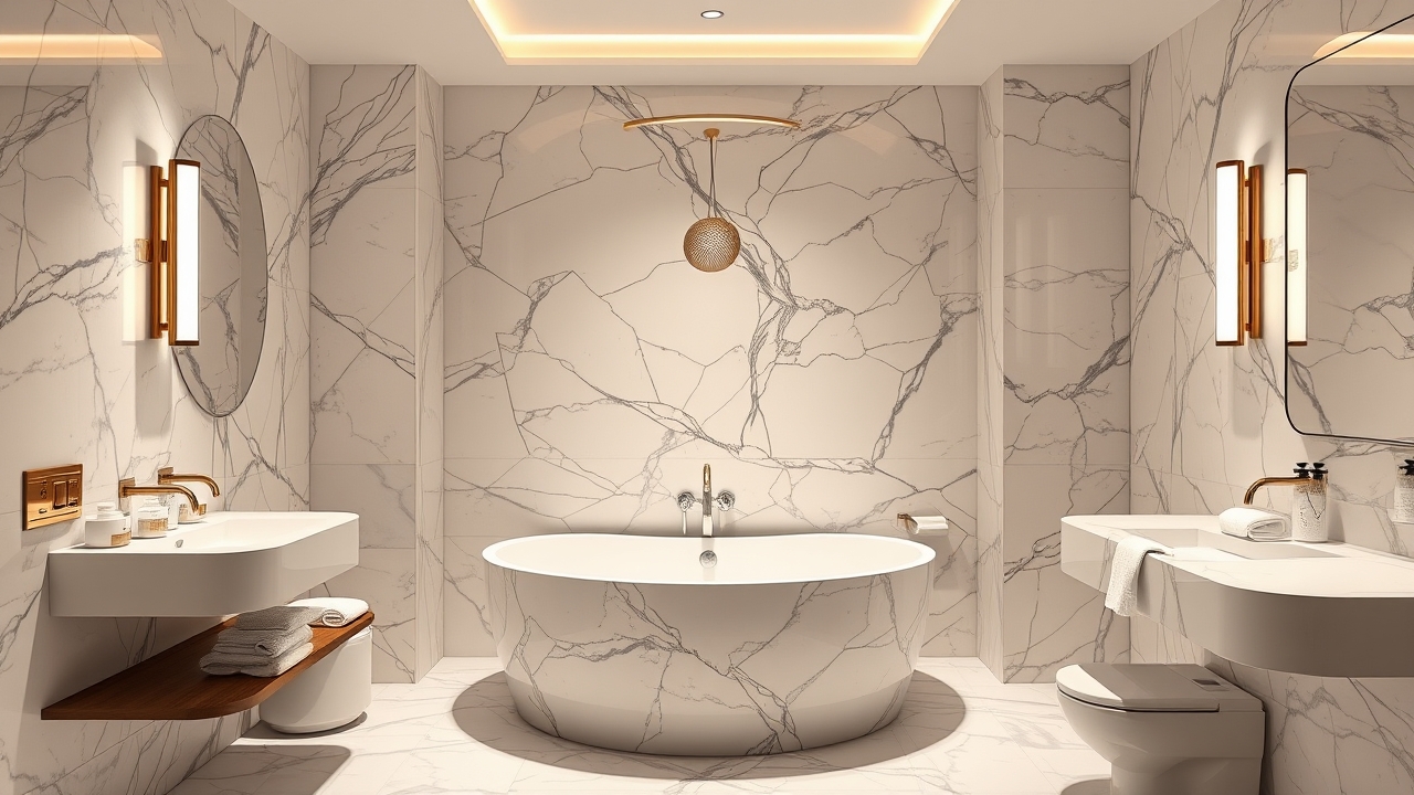 High-end marble bathroom in luxury hotel
