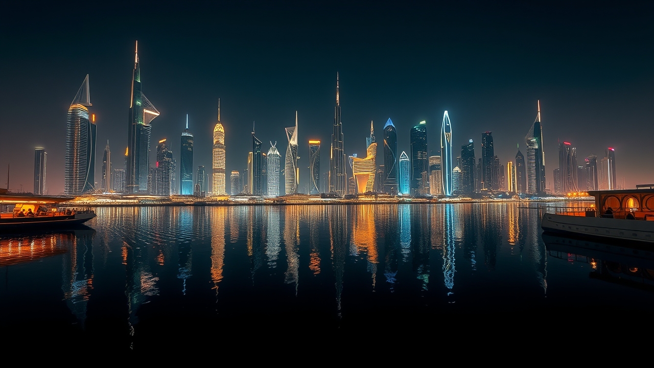 Dubai Creek skyline at night 2026