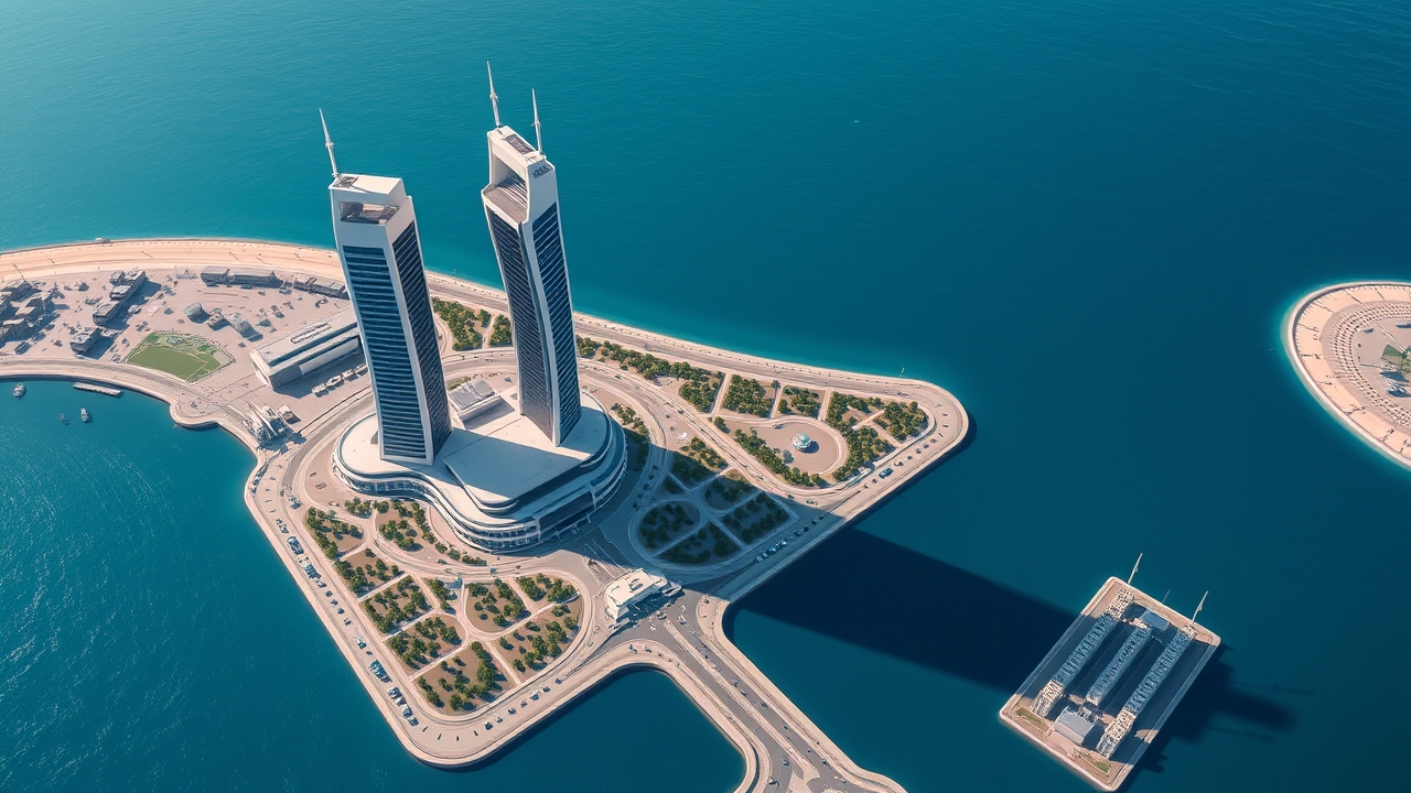 Aerial view of Lusail City and Katara Towers in 2026