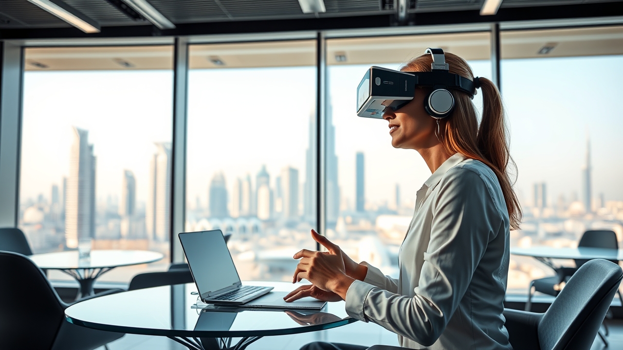 Professional using AR in a Dubai co-working space