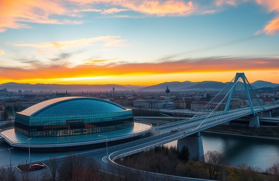 Tbilisi skyline with modern glass Public Service Hall
