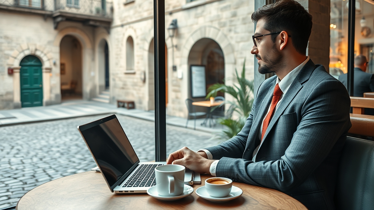 Remote worker in a Tbilisi cafe environment