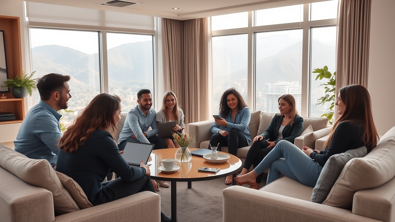 Corporate team meeting in a serviced apartment