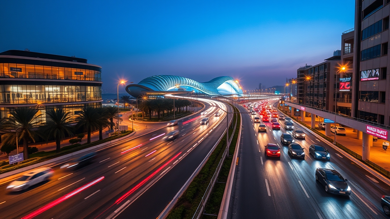 Dubai Sheikh Zayed Road at night with long exposure