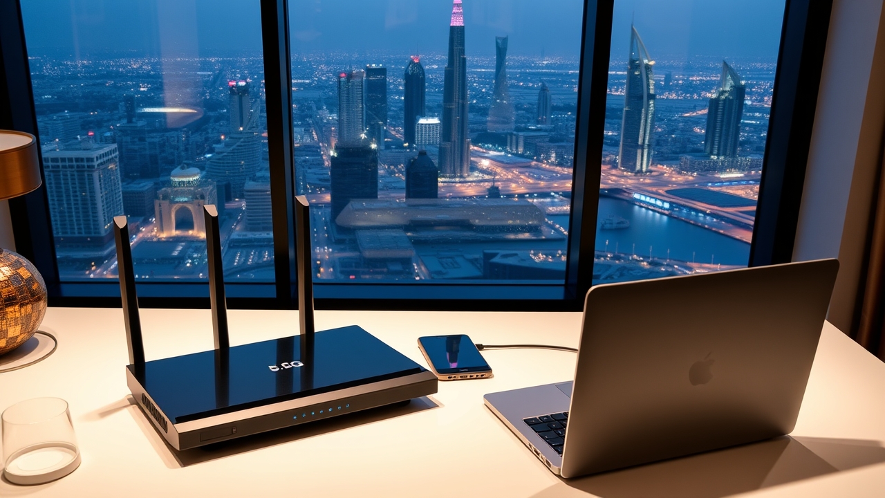 High-speed 5.5G tech setup in a Dubai apartment