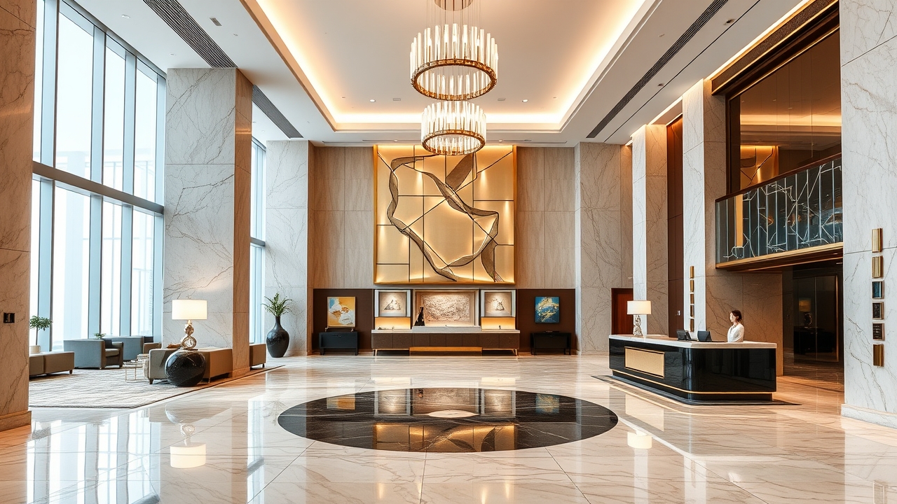 High-end serviced apartment lobby in Dubai