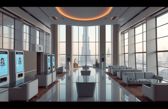 Futuristic Dubai hotel lobby 2026
